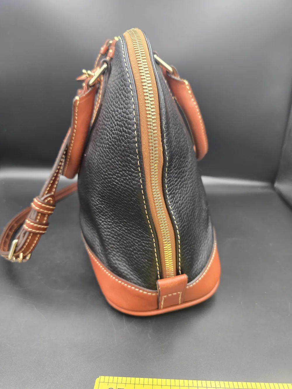 Dooney & Bourke Black and Brown Pebble Leather Satchel